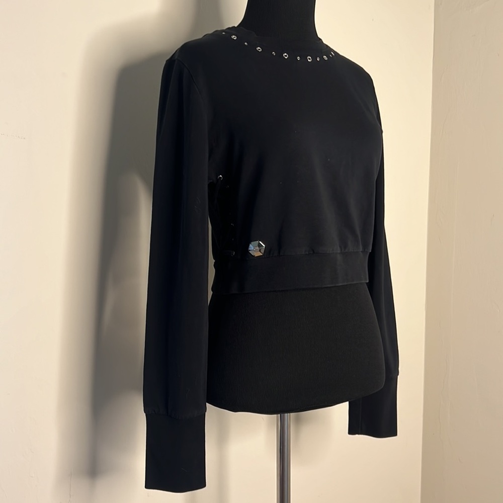 PHILLIP PlEN COUTURE Black Cropped Studded Lace Up Sides Sweatshirt XS